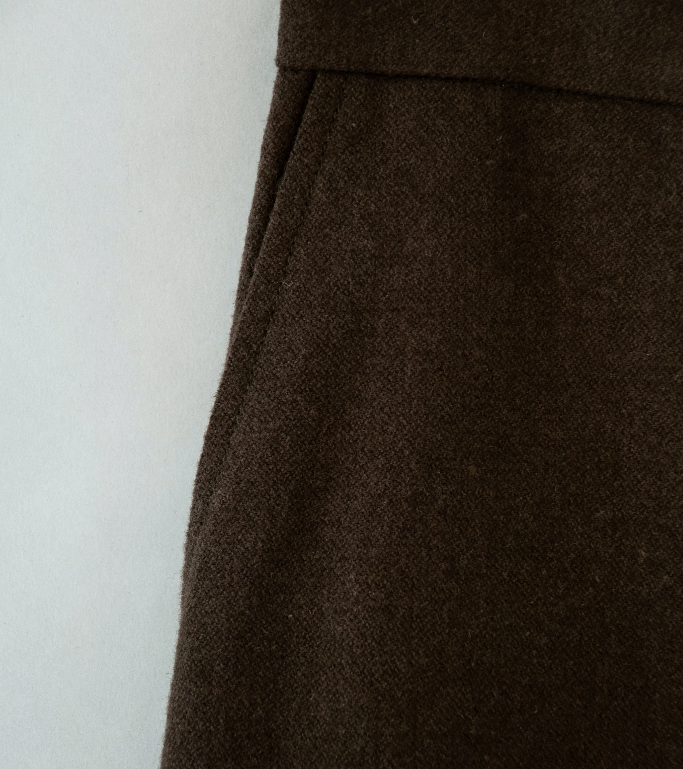 Evan Kinori 'Flat Front Pant' (Dark Olive Brushed Wool Cotton Linen) - Image 3