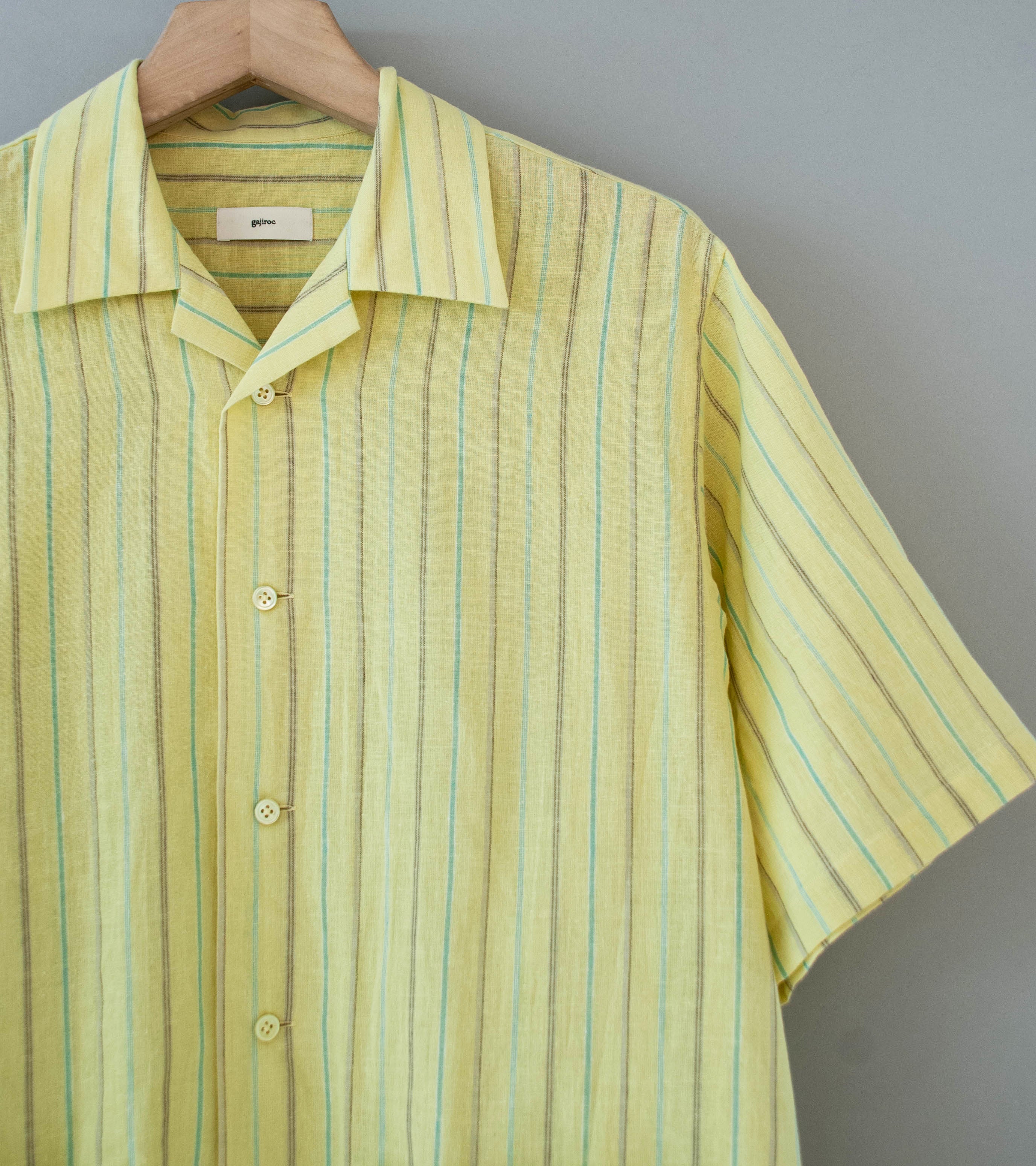 Gajiroc 'Cotton Linen Open Collar Shirt' (Yellow) - Image 2