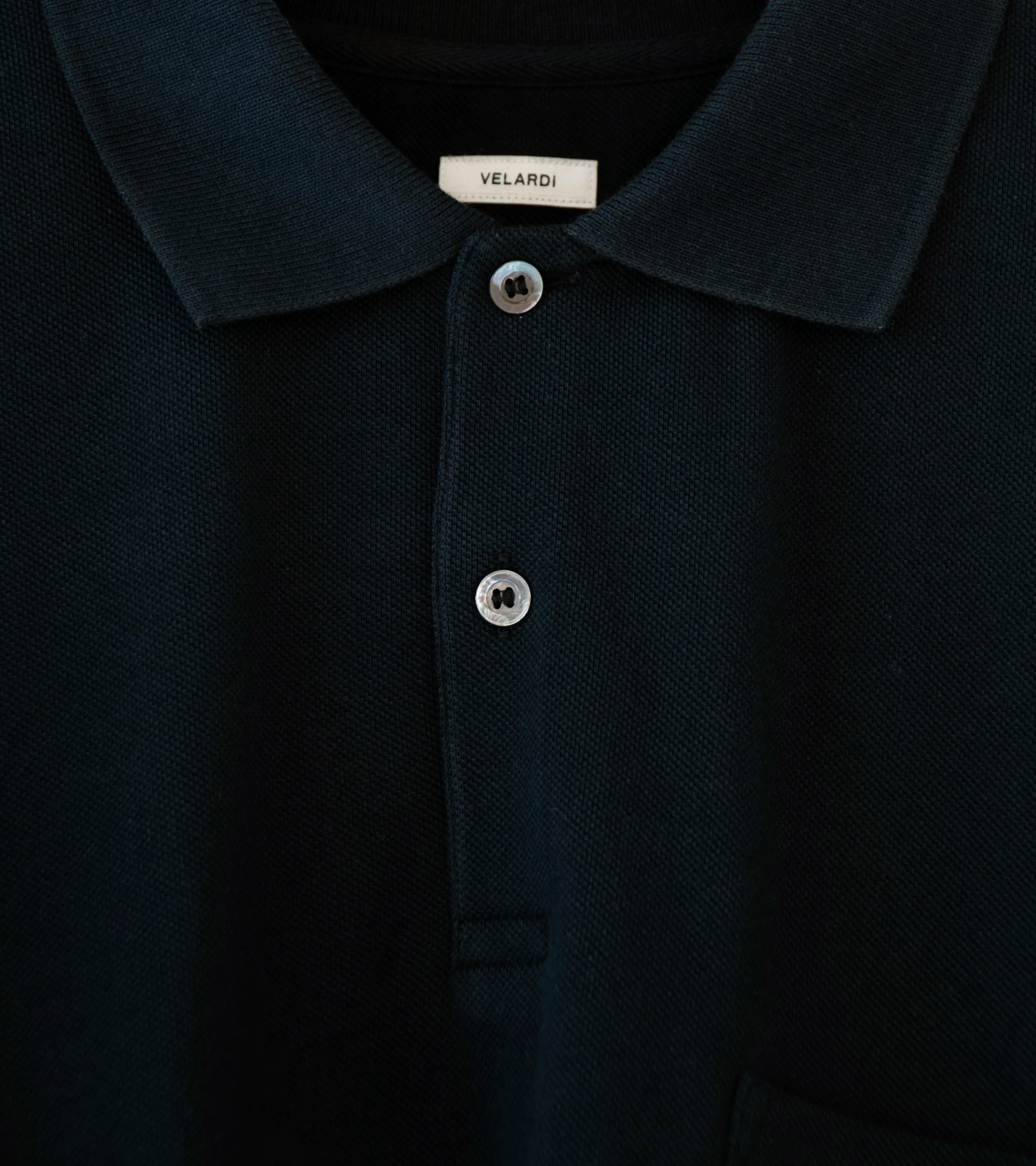 Velardi 'Long Sleeve Pique Pocket Polo' (Black Cotton) - Image 6